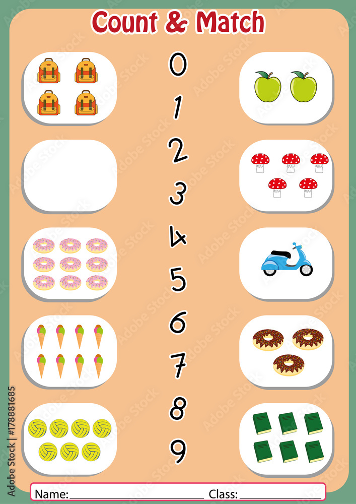 match the numbers to the objects, worksheet for preschool