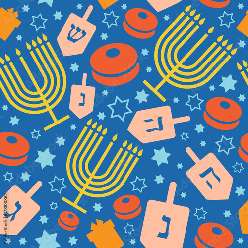 Happy Hanukkah holiday seamless pattern or background.