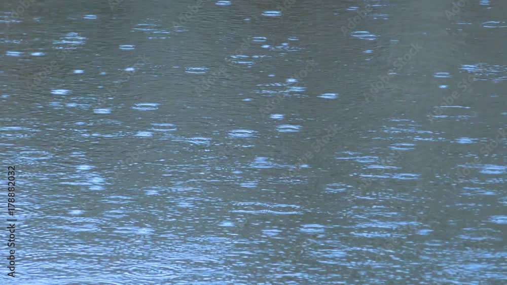 Texture of rain blue Drops. Raindrops fall and leave circles on the water. The rainy season is a great time for sadness and dreams. 