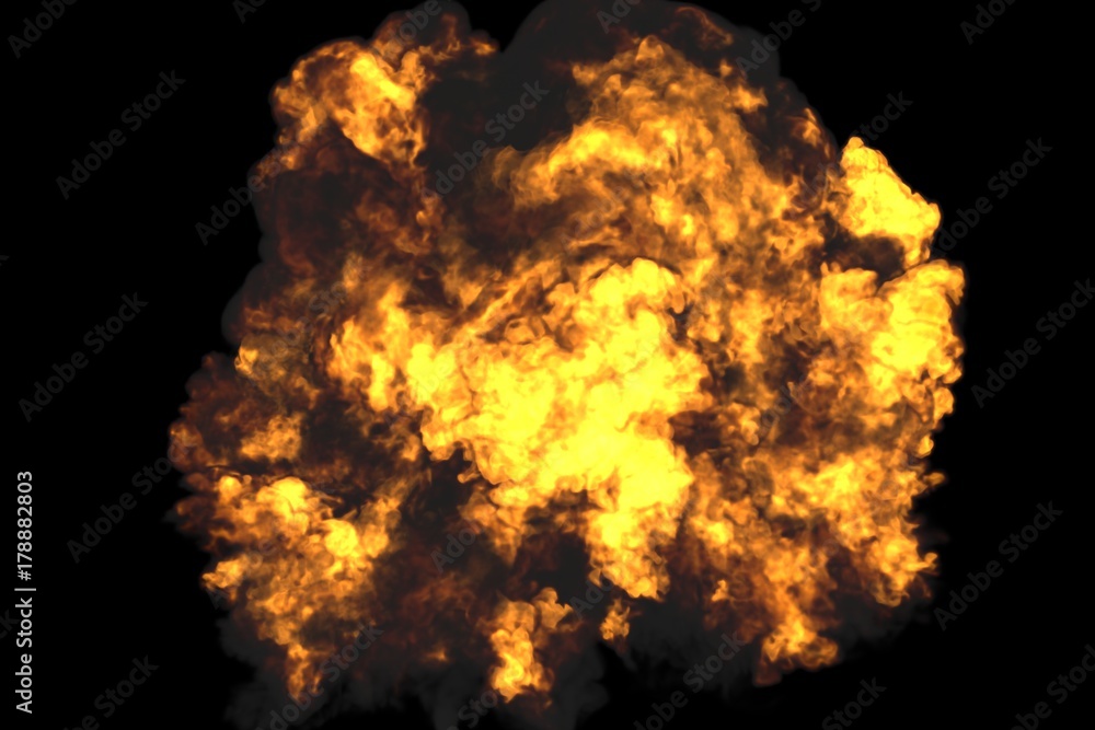 Realistic fiery explosion over a black background 3d illustration
