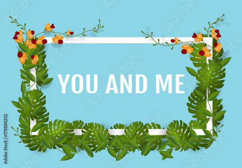 Fototapeta Naklejka Na Ścianę i Meble -  Botanical wedding frame art sweet paper art vector illustration