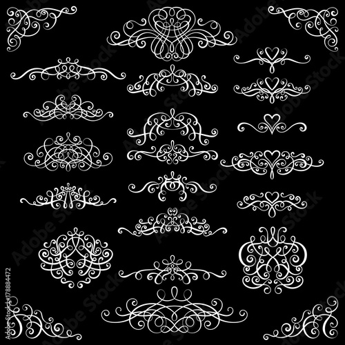 Collection of vintage calligraphic flourishes, curls and swirls decoration for greeting cards,books or dividers.