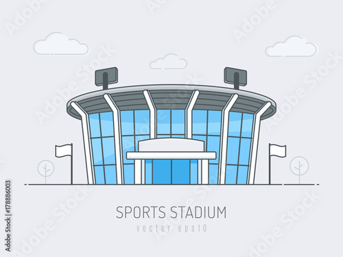 Sports stadium building vector illustration in mono line style