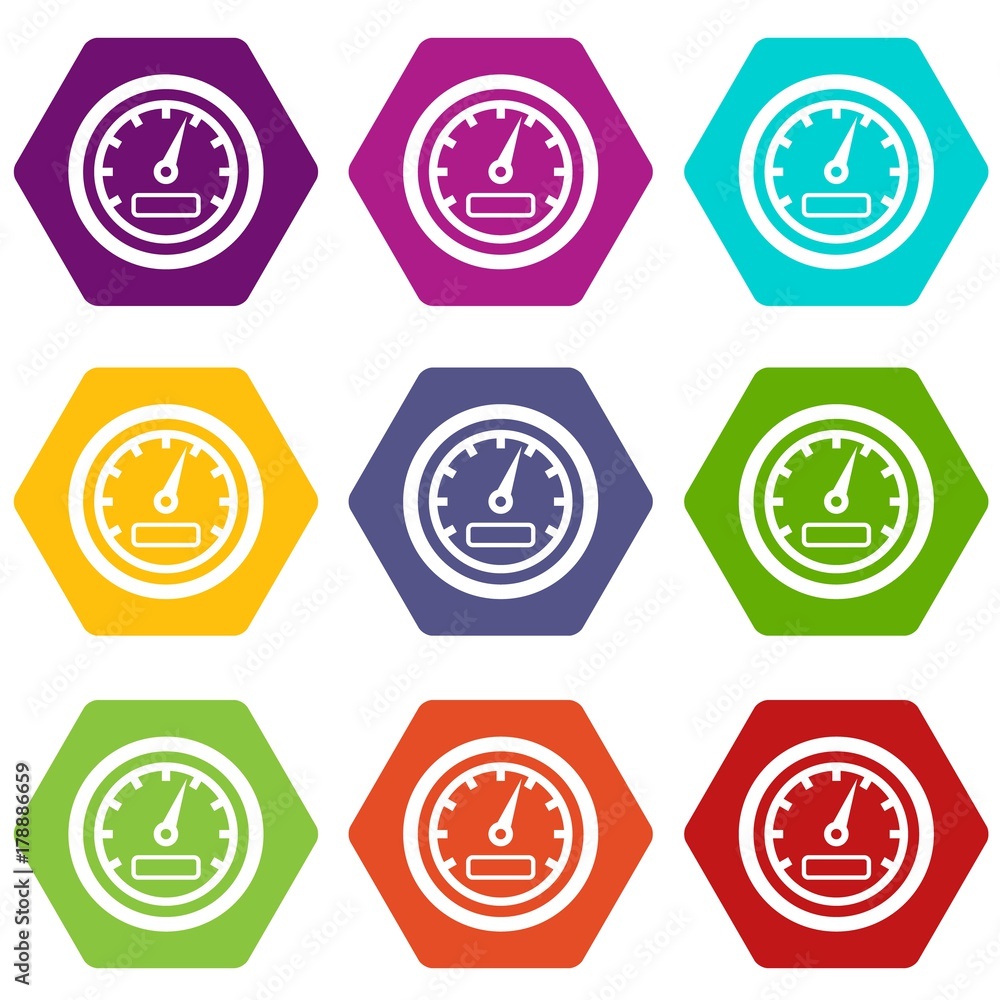 Speedometer icon set color hexahedron Speedometer icon set color hexahedron