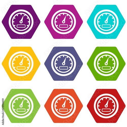 Speedometer icon set color hexahedron