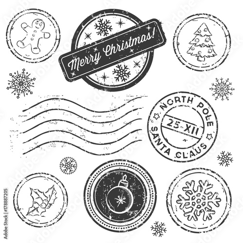 Christmas stamp set isolated on white. Vector © Kazyavka