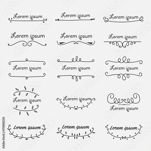 Set Of Decorative Calligraphic Elements For Decoration. Handmade Vector Illustration.