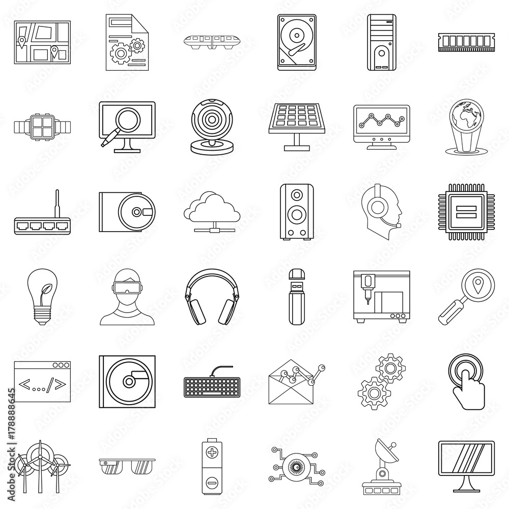 Cloud store icons set, outline style Cloud store icons set, outline style