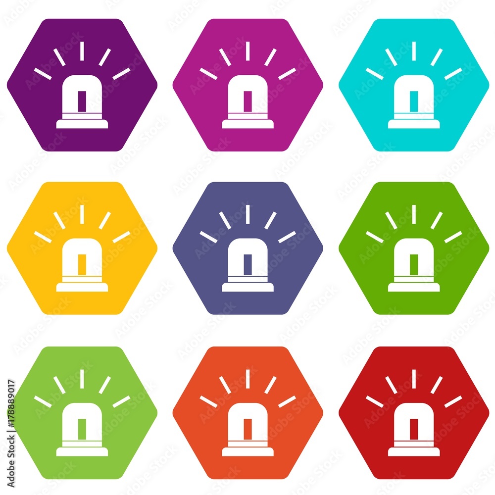 Blue special police flasher icon set color hexahedron Blue special police flasher icon set color hexahedron