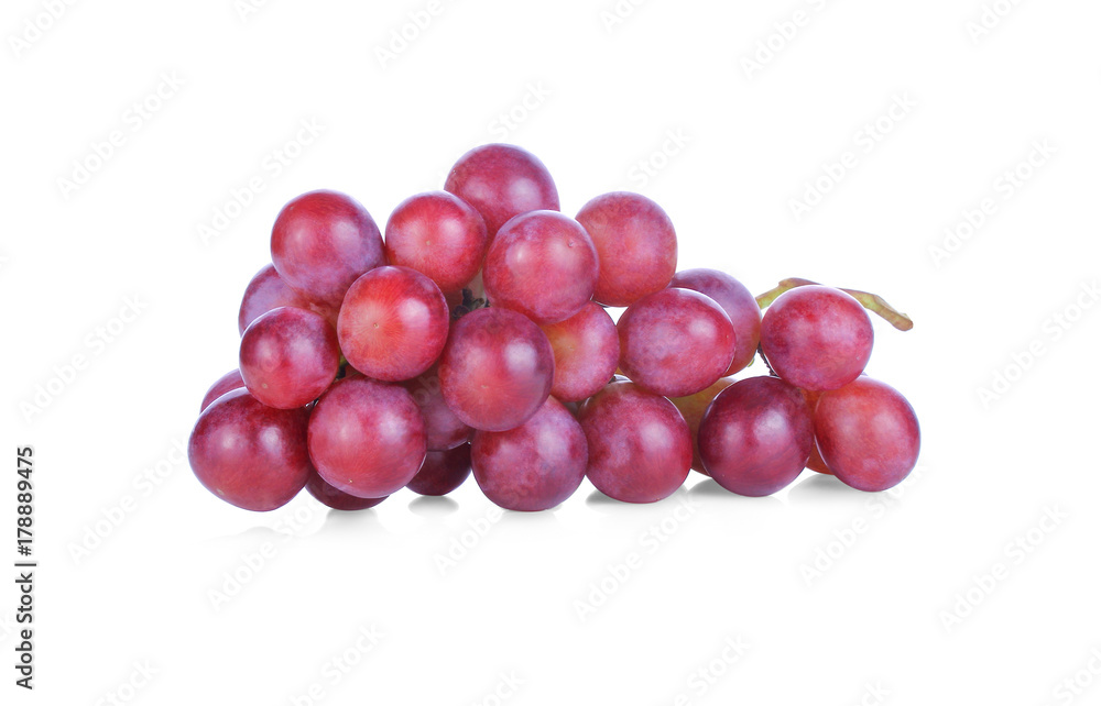 Ripe red grapes isolated on white background