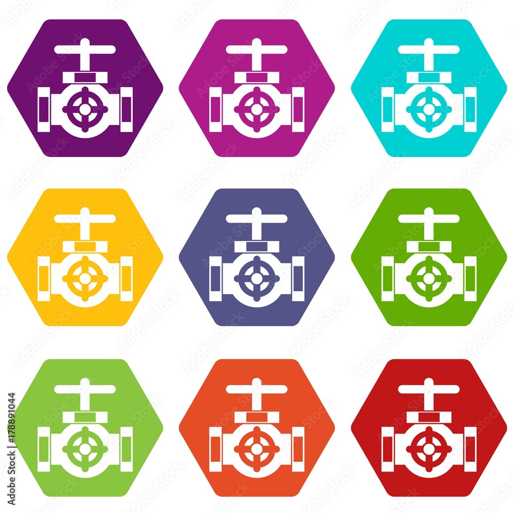 Pipe with a valves icon set color hexahedron Pipe with a valves icon set color hexahedron