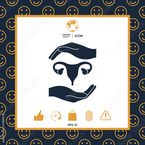 Hands holding Female uterus - protection symbol
