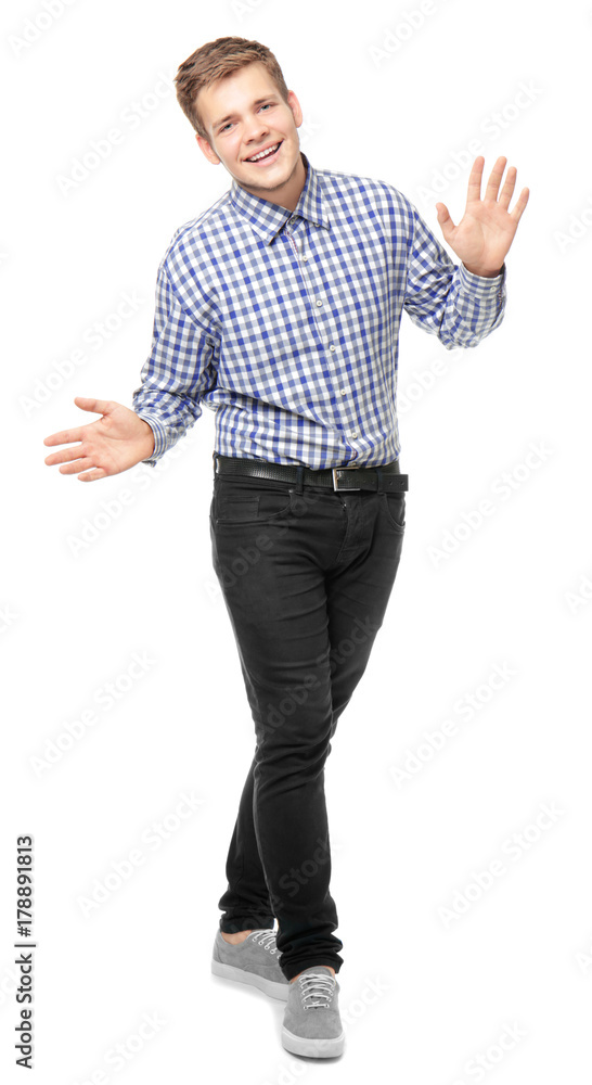 Teenage boy in casual clothes on white background Teenage boy in casual clothes on white background