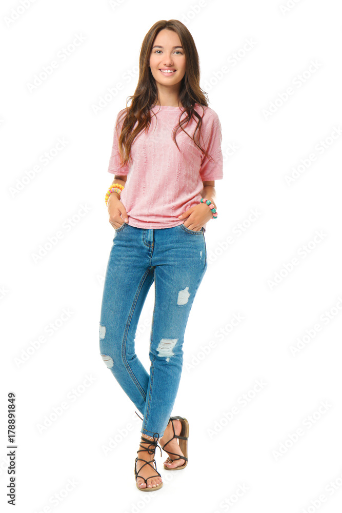 Teenage girl in casual clothes on white background Teenage girl in casual clothes on white background