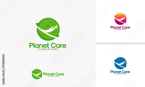 Planet Care logo designs vector, Health Planet logo template, Planet logo Template