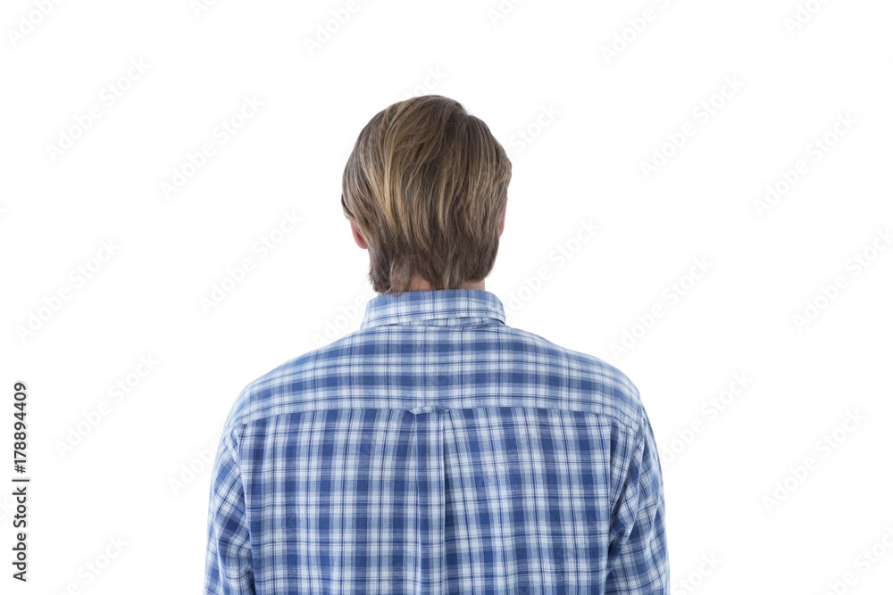 Rear view of businessman wearing checked pattern shirt Rear view of businessman wearing checked pattern shirt
