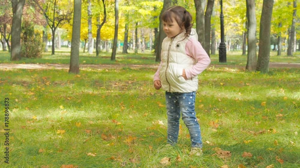 A child is playing with a ball in an autumn park. Happy little girl with ball on nature. A child is playing with a ball in an autumn park. Happy little girl with ball on nature.