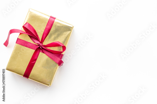 buying and wrapping presents for boxing day white background top view mockup