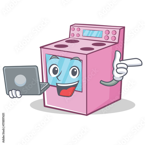 With laptop gas stove character cartoon