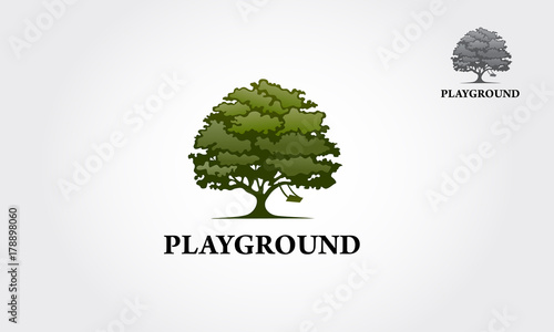 Tree with a child play the swing under the tree, this logo symbolize a protection, peace,tranquility, growth, and care or concern to development