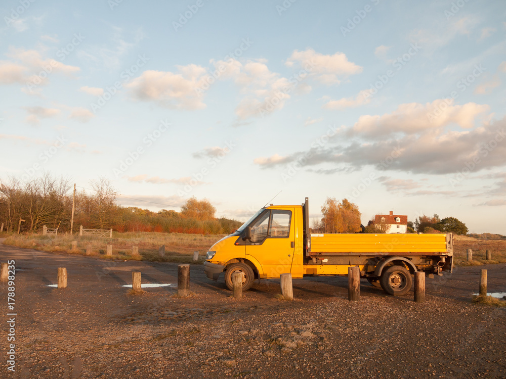 yellow outside environment van parked on gravel ranger yellow outside environment van parked on gravel ranger