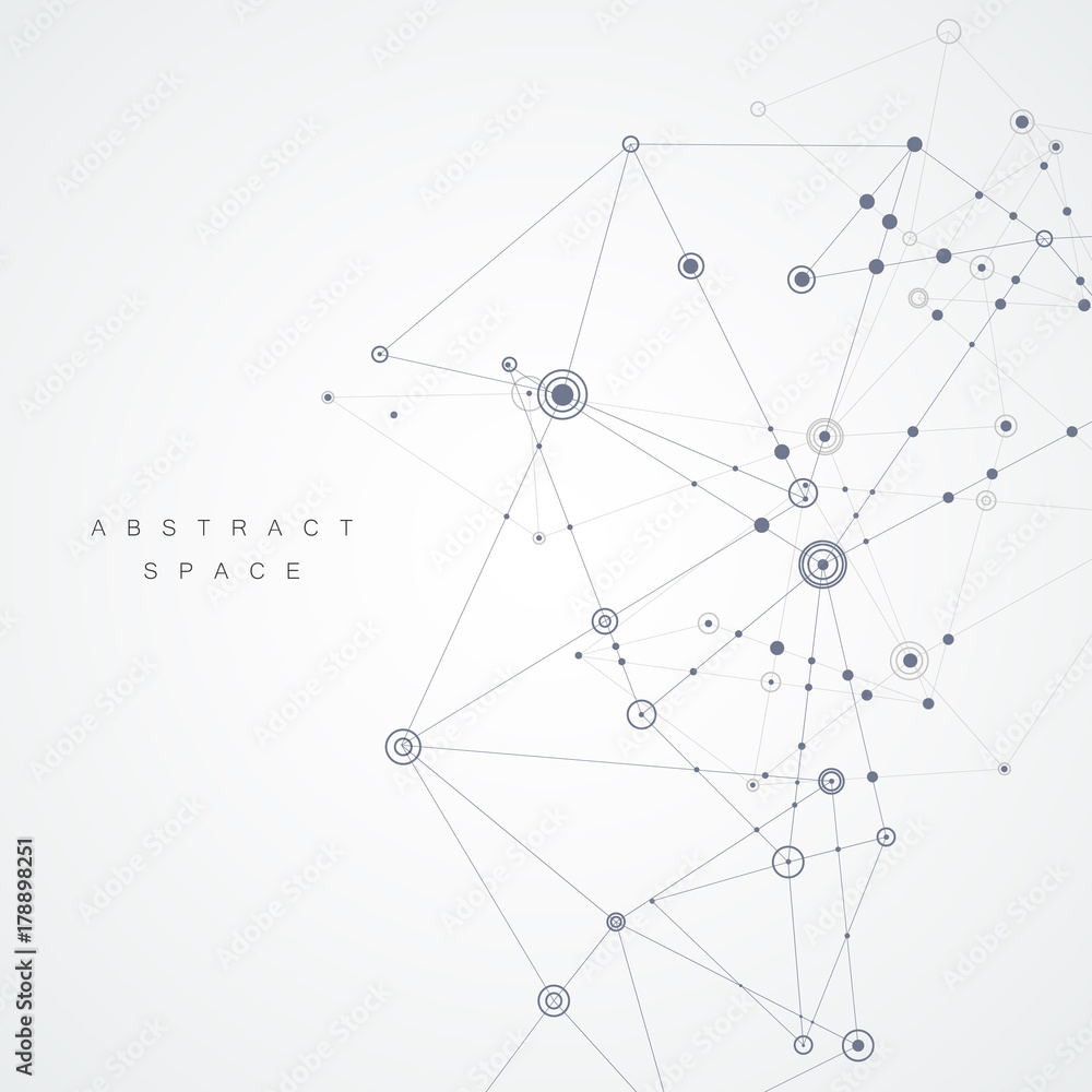 Abstract design with compound lines and dots. Vector science background Abstract design with compound lines and dots. Vector science background