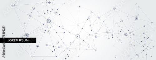 Geometric connected line and dots. Simple technology graphic background. Vector banner design