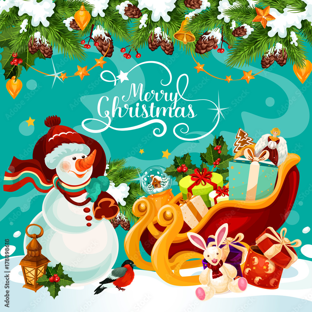 Christmas snowman gift vector greeting card Christmas snowman gift vector greeting card
