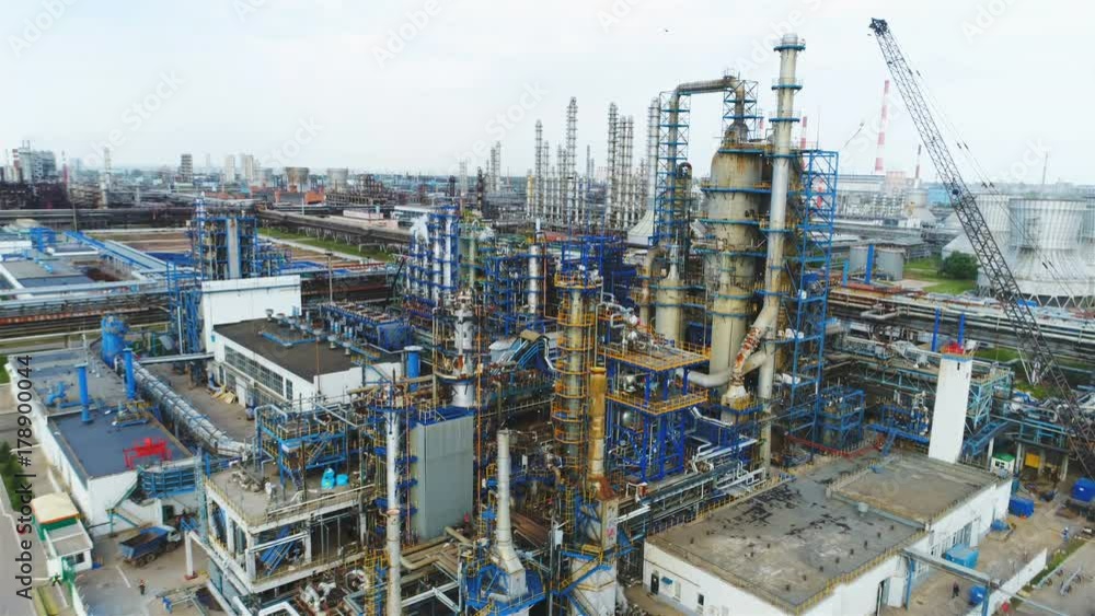 Aerial View Refinery Territory with Towers Departments Aerial View Refinery Territory with Towers Departments