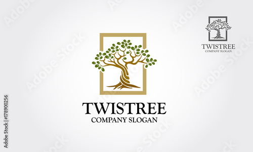 An illustration of two saplings twisted around each other in a helix. Illustration with the tree. Logo Vector illustration.