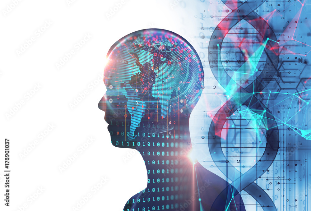 double exposure image of virtual human 3dillustration double exposure image of virtual human 3dillustration