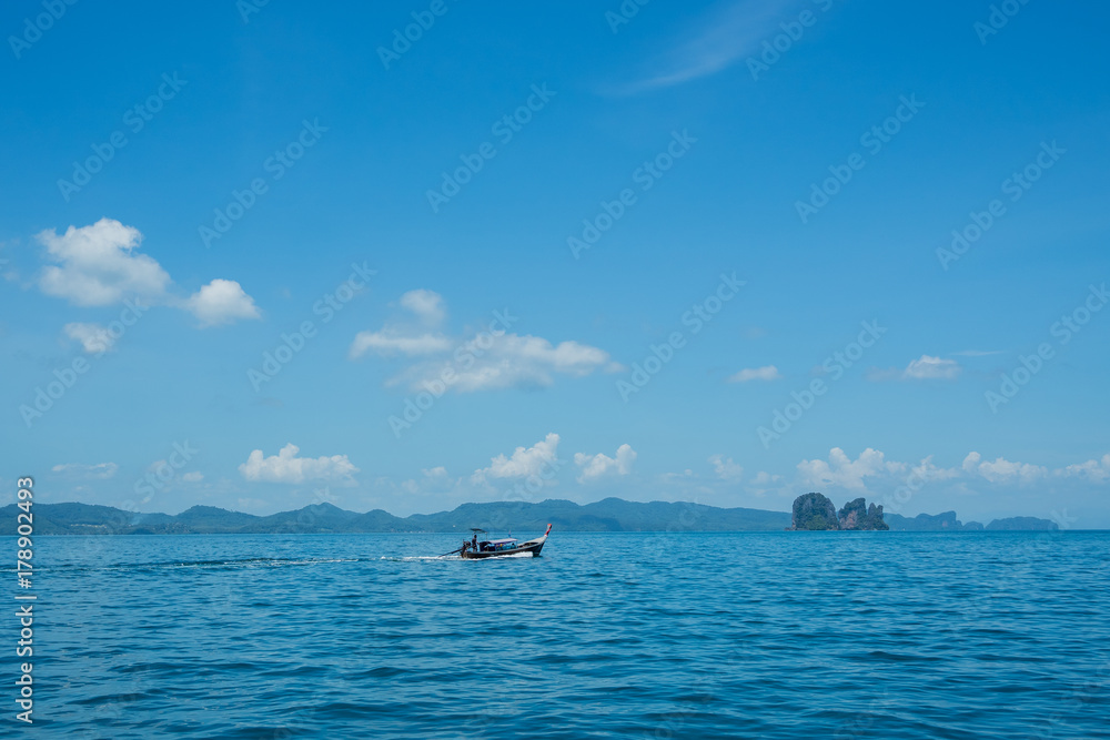 Krabi, Thailand - October 21, 2017 : The long tail boat for send the tourists in Krabi island, Thailand.