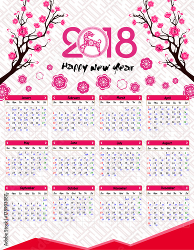 Lunar calendar, Chinese calendar for happy New Year 2018 year of the dog. photo