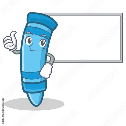 Thumbs up with board crayon character cartoon style