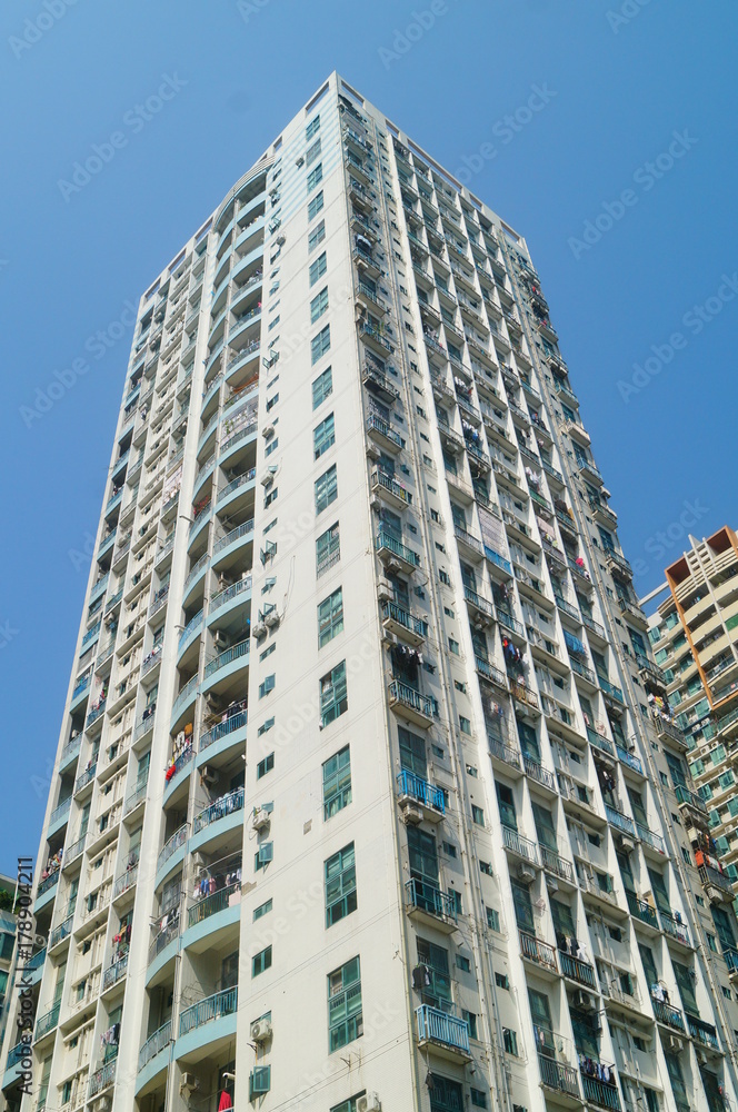 Exterior of high-rise residential building