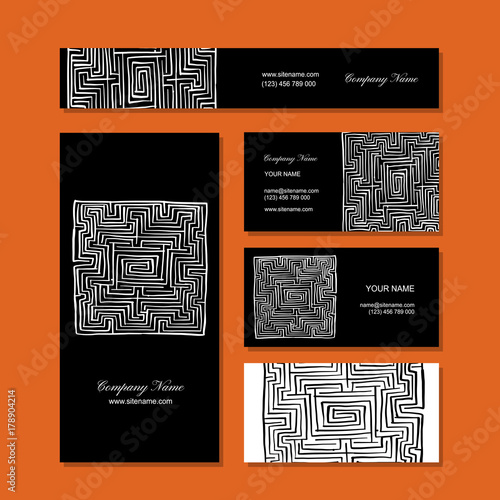 Business cards design, labyrinth square