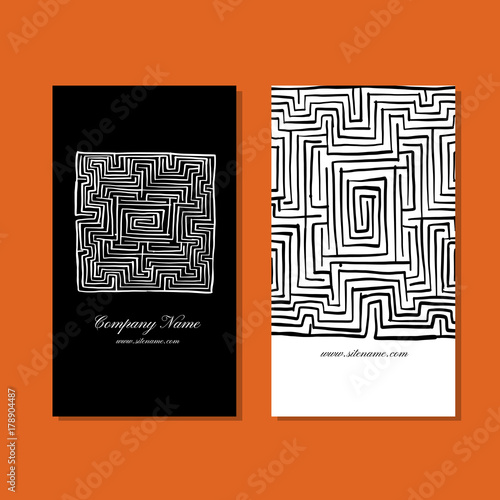 Business cards design, labyrinth square