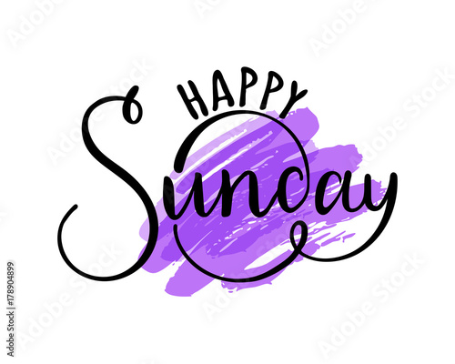 Happy sunday hand drawn lettering on color spot. Vector illustration.