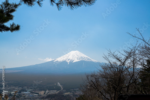 Mt. Fuji  Fujisan  behind the forest  Volcano in Japan