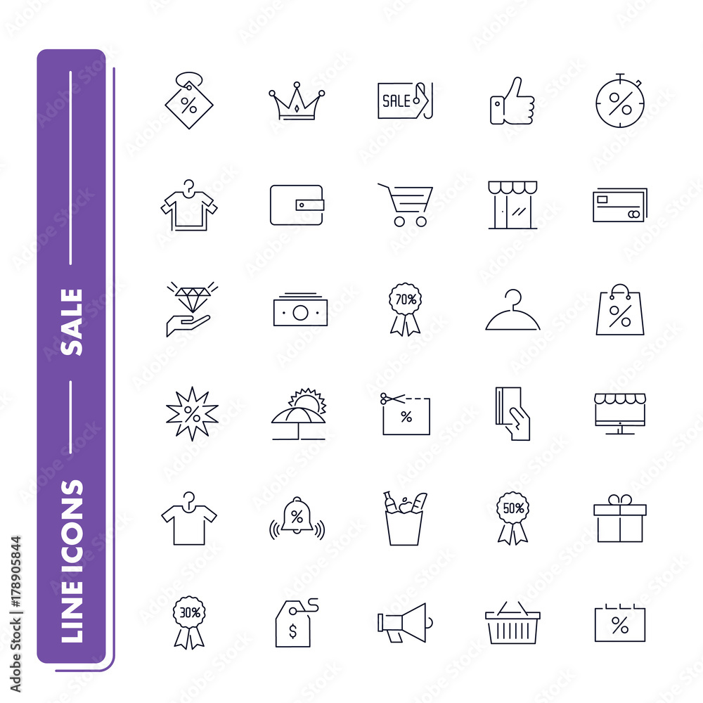 Line icons set. Sale Line icons set. Sale