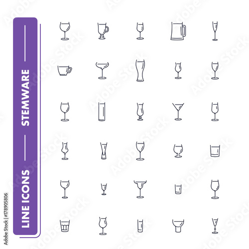 Line icons set. Stemware 