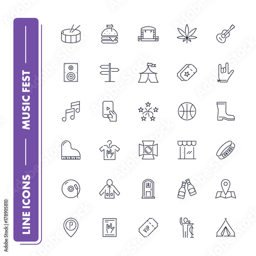 Line icons set. Music festival