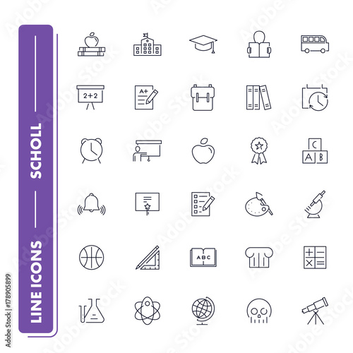 Line icons set. School 