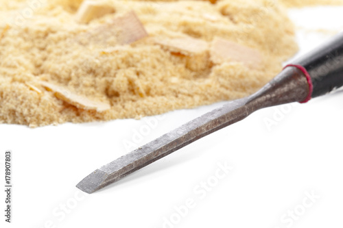 blade of sharp chisels with sawdust