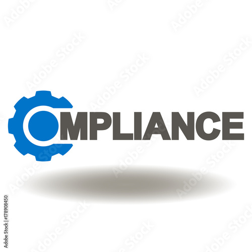 Compliance Text Gear Icon Vector. Cogwheel Compliance Word Illustration. Compliancy Service Business Process Logo.