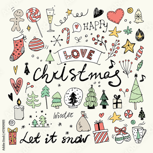 Christmas and New Year doodles collection