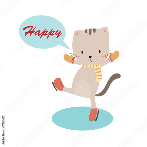 happy,cute cat ice skating vector