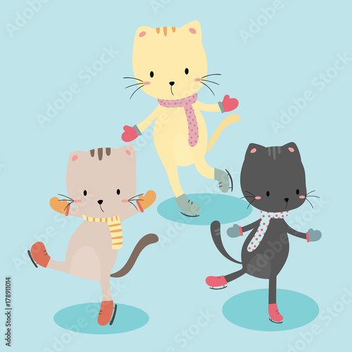 cute cats ice skating vector