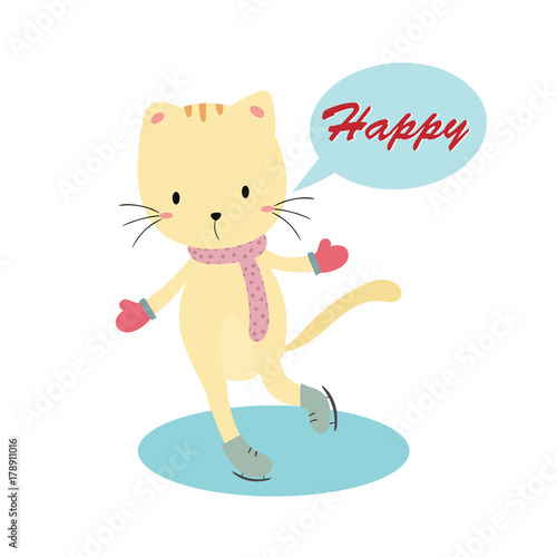 happy,cute cat ice skating vector
