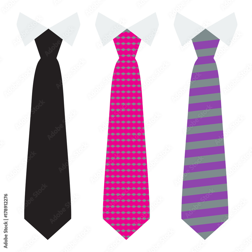 Vector Neck ties set with trendy solid flat color style. Vector Neck ties set with trendy solid flat color style.